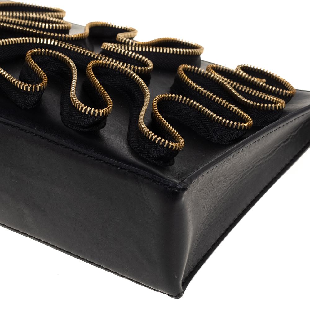 Stella McCartney Black Faux Leather Zipper Embellished Cavendish Clutch 1