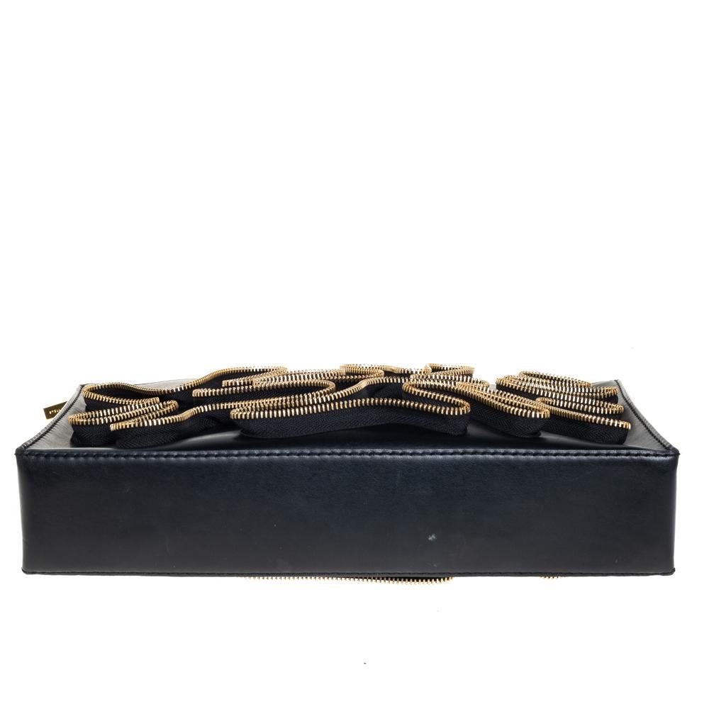 Stella McCartney Black Faux Leather Zipper Embellished Cavendish Clutch 3