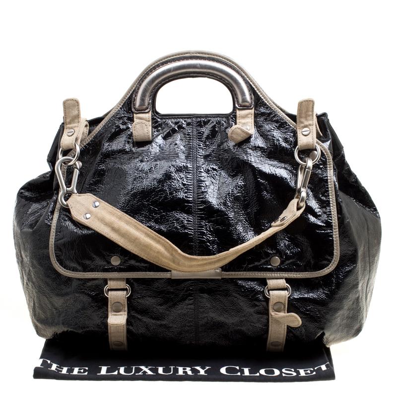 Stella McCartney Black Faux Patent Leather and Canvas Top Handle Bag 5