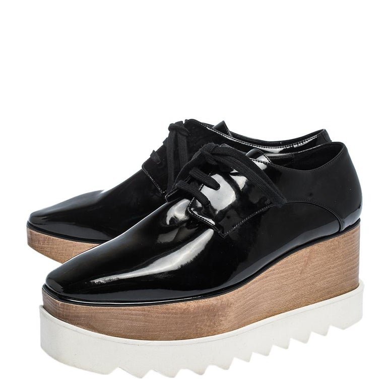 Stella McCartney Black Faux Patent Leather Elyse Platform Derby Size 37.5  at 1stDibs | fake platform shoes, stella mccartney derby shoes, stella  mccartney platform sneakers