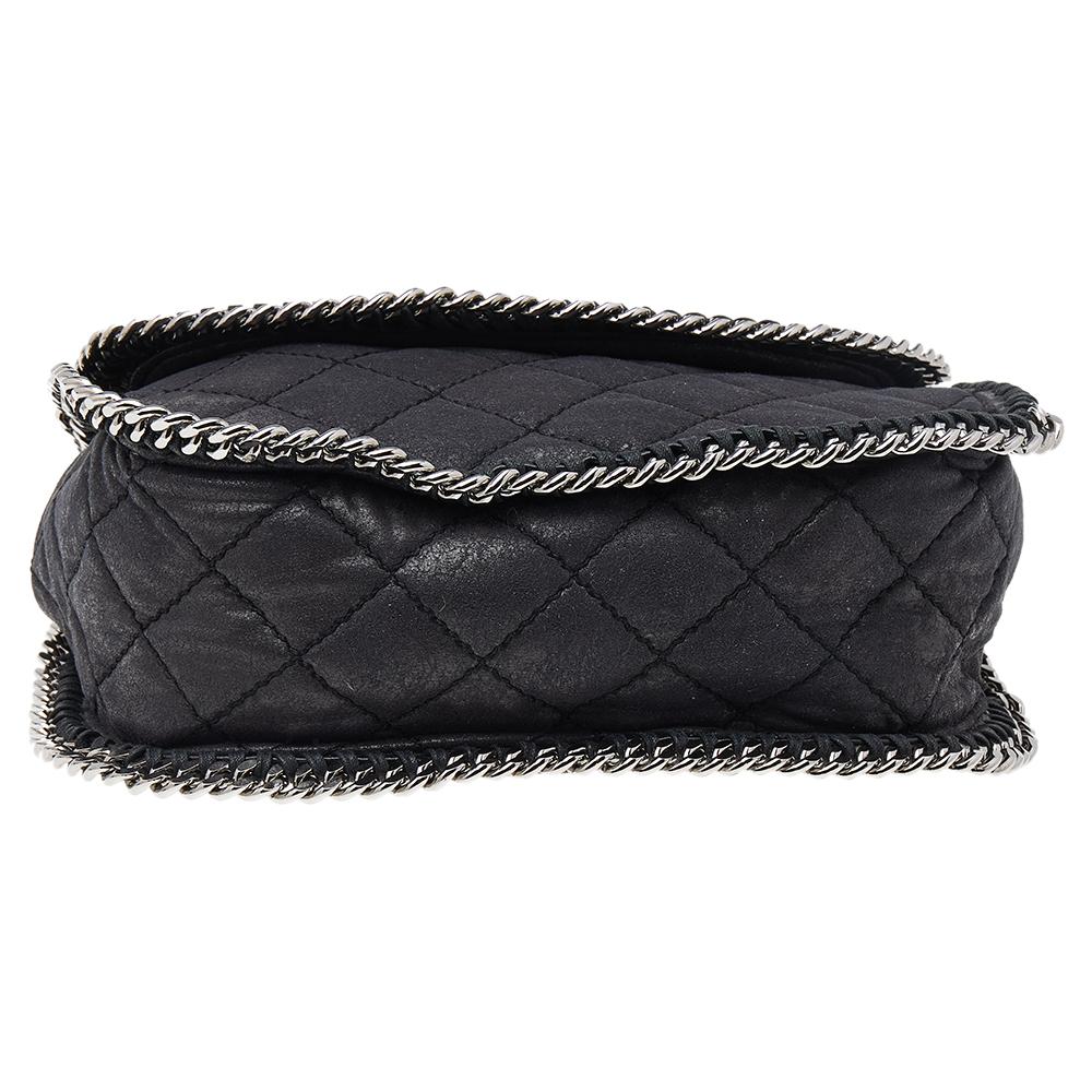 Stella McCartney Black Faux Quilted Leather Falabella Shoulder Bag In Good Condition In Dubai, Al Qouz 2