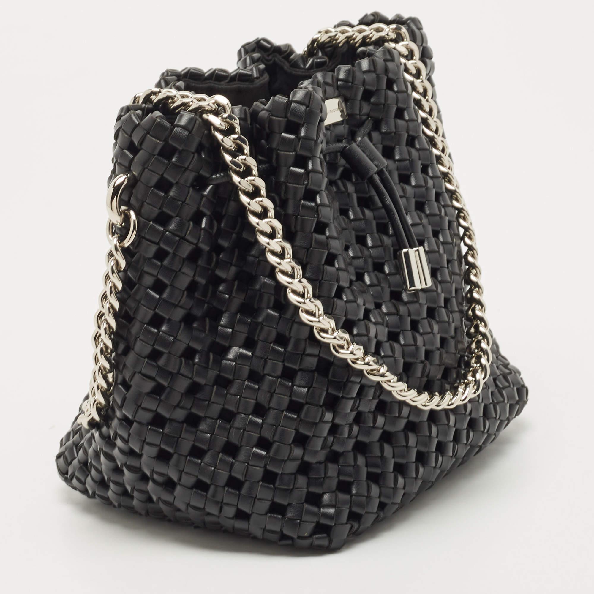 Women's Stella McCartney Black Faux Woven Leather Bucket Bag