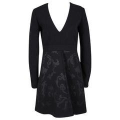 Stella McCartney Black Floral Embossed Jacquard V-Neck Long Sleeve Dress S