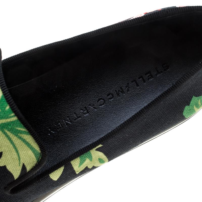Women's Stella McCartney Black Floral Printed Canvas Binx Platform Slip On Sneakers Size