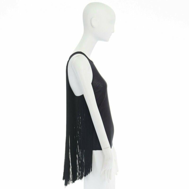 Black STELLA MCCARTNEY black fringe back cotton silk blend sleeveless top IT38 XS For Sale