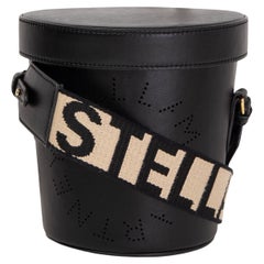 STELLA MCCARTNEY black leather LOGO BUCKET Crossbody Shoulder Bag