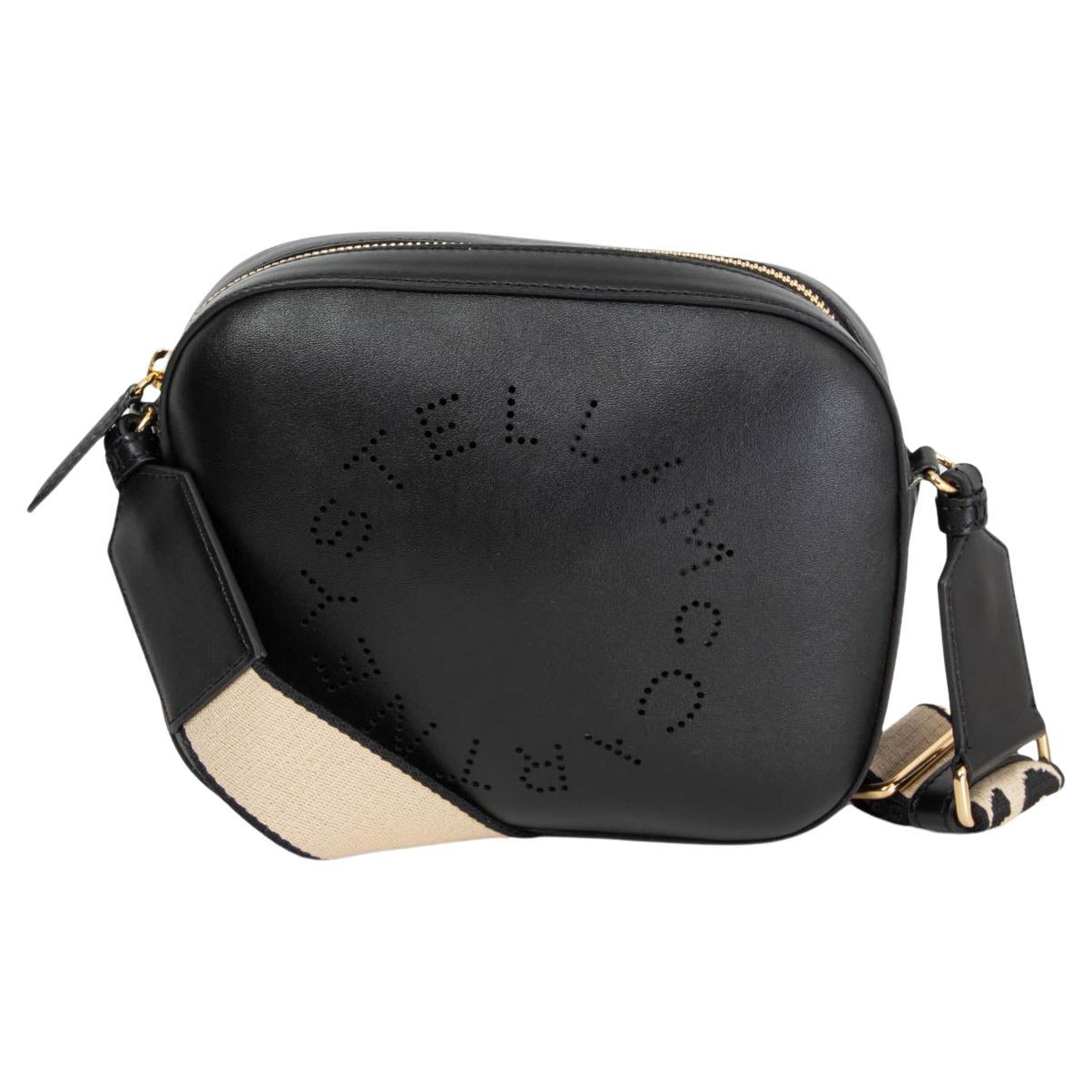 STELLA MCCARTNEY black leather LOGO CAMERA Shoulder Bag