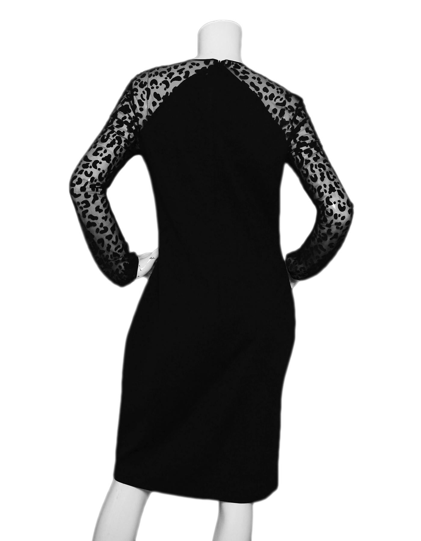Stella McCartney Black Leopard Chiffon Sleeve Dress sz 48 In Excellent Condition In New York, NY