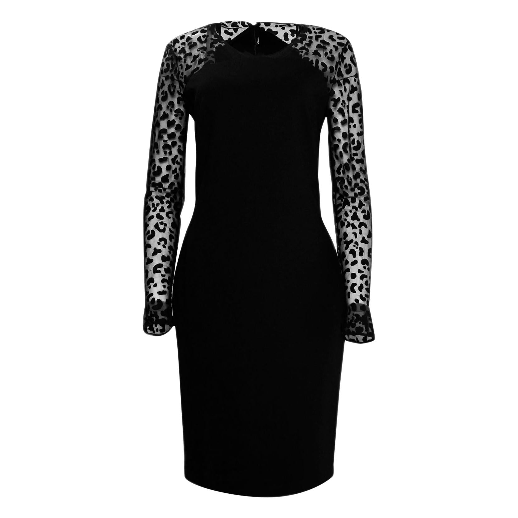 Stella McCartney Black Leopard Chiffon Sleeve Dress sz 48