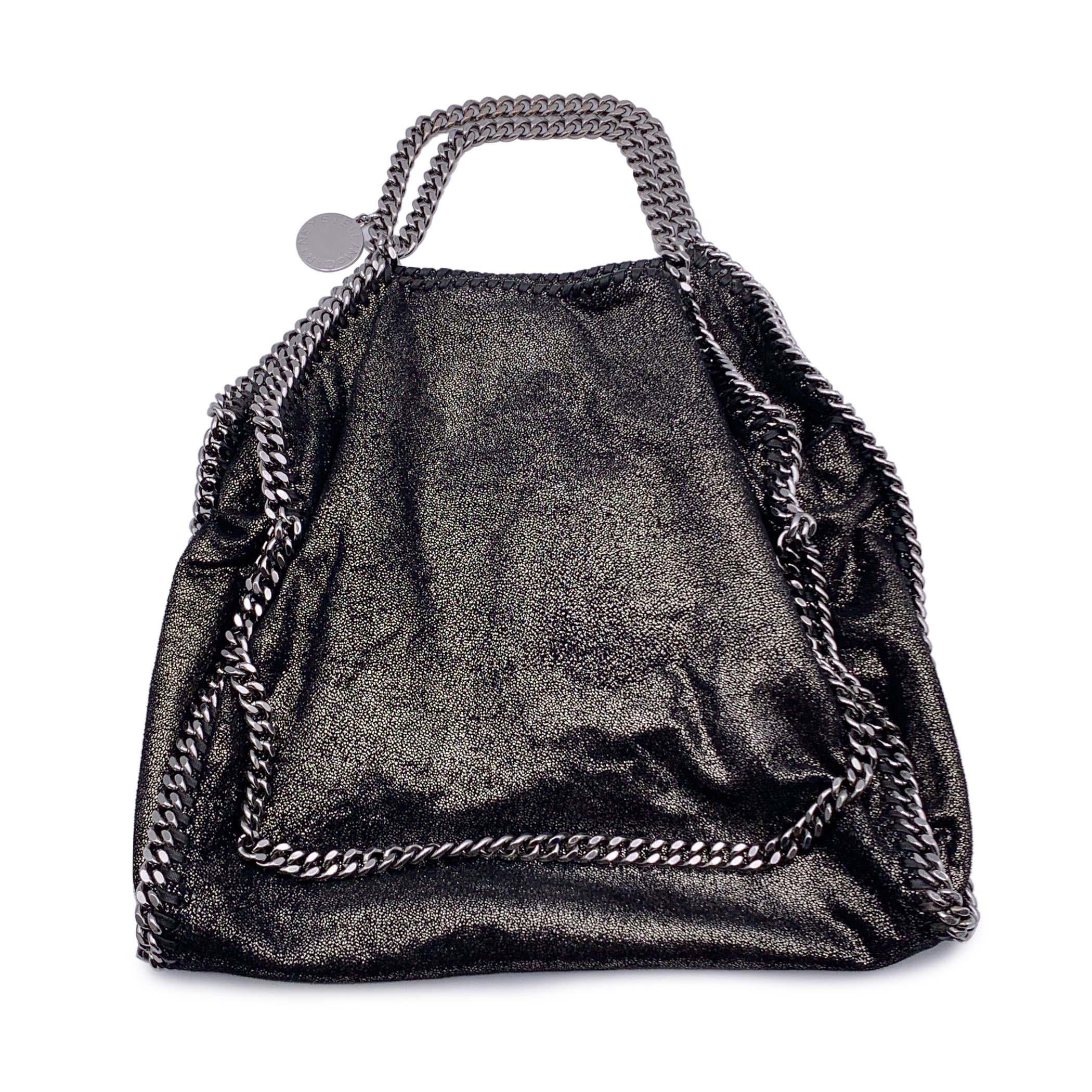 Stella McCartney Black Metallic Suede Like Falabella Tote Shoulder Bag In Excellent Condition For Sale In Rome, Rome