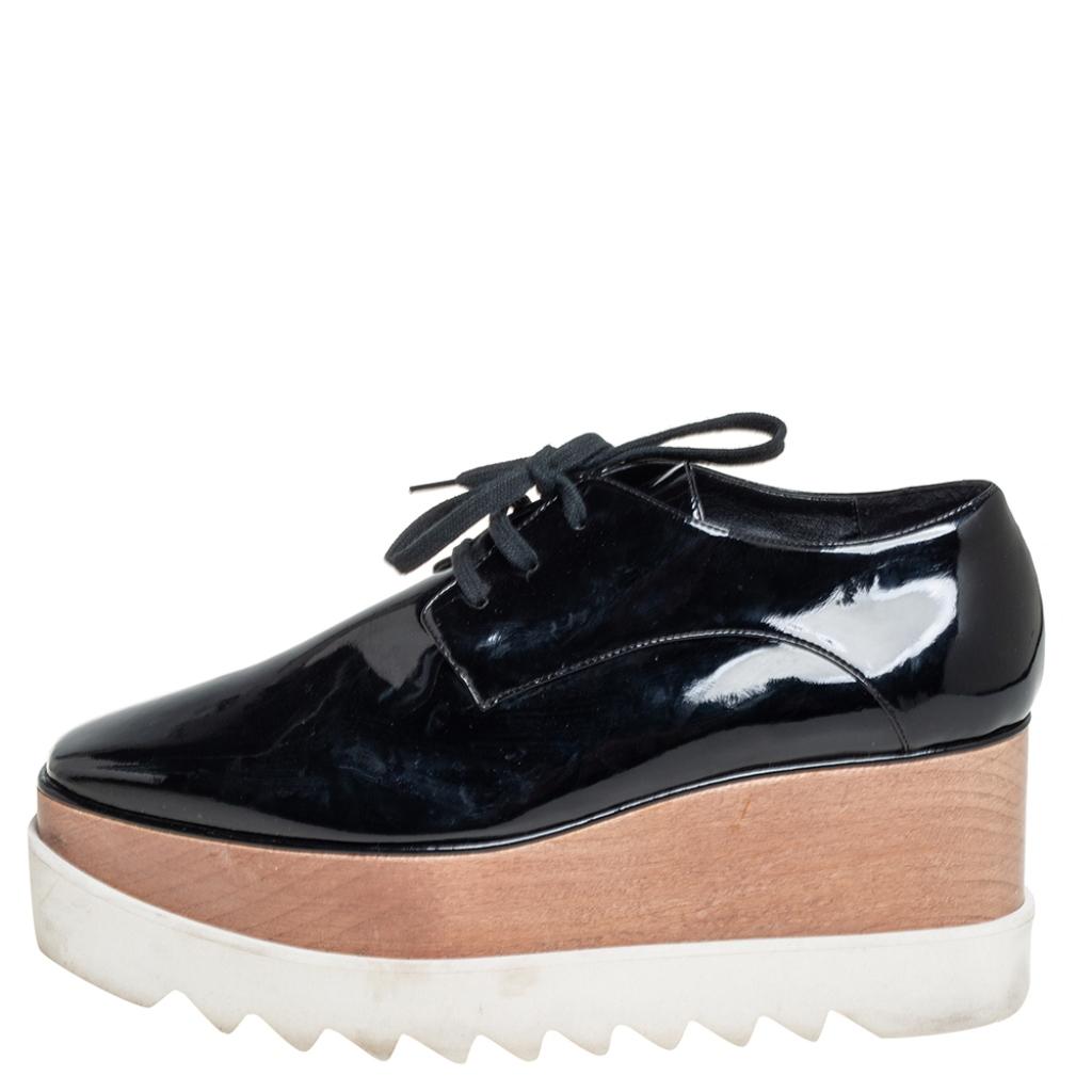 Stella McCartney exudes her high style and unique fashion taste with these Elyse shoes. They feature a faux patent leather exterior with simple laces and layered platforms. Grab this pair today and let it assist you to express your fabulous