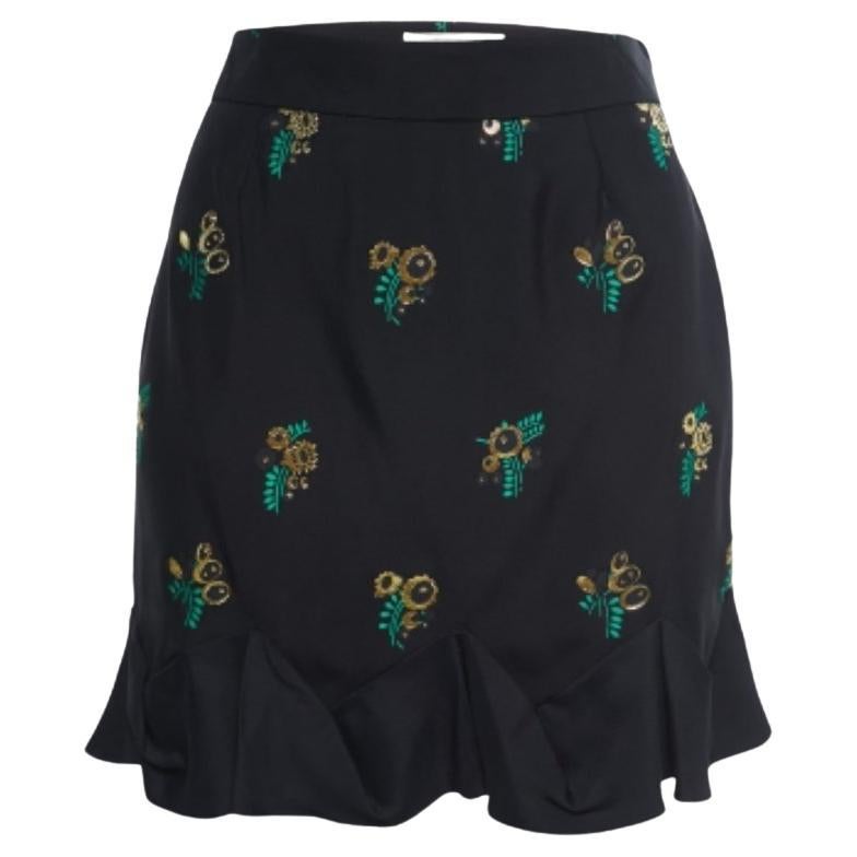 Stella McCartney Falda negra de crepé estampado con volantes S en venta