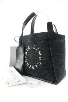 Stella Mccartney Black Raffia Circle Logo Tote with Pouch 1SM0501
