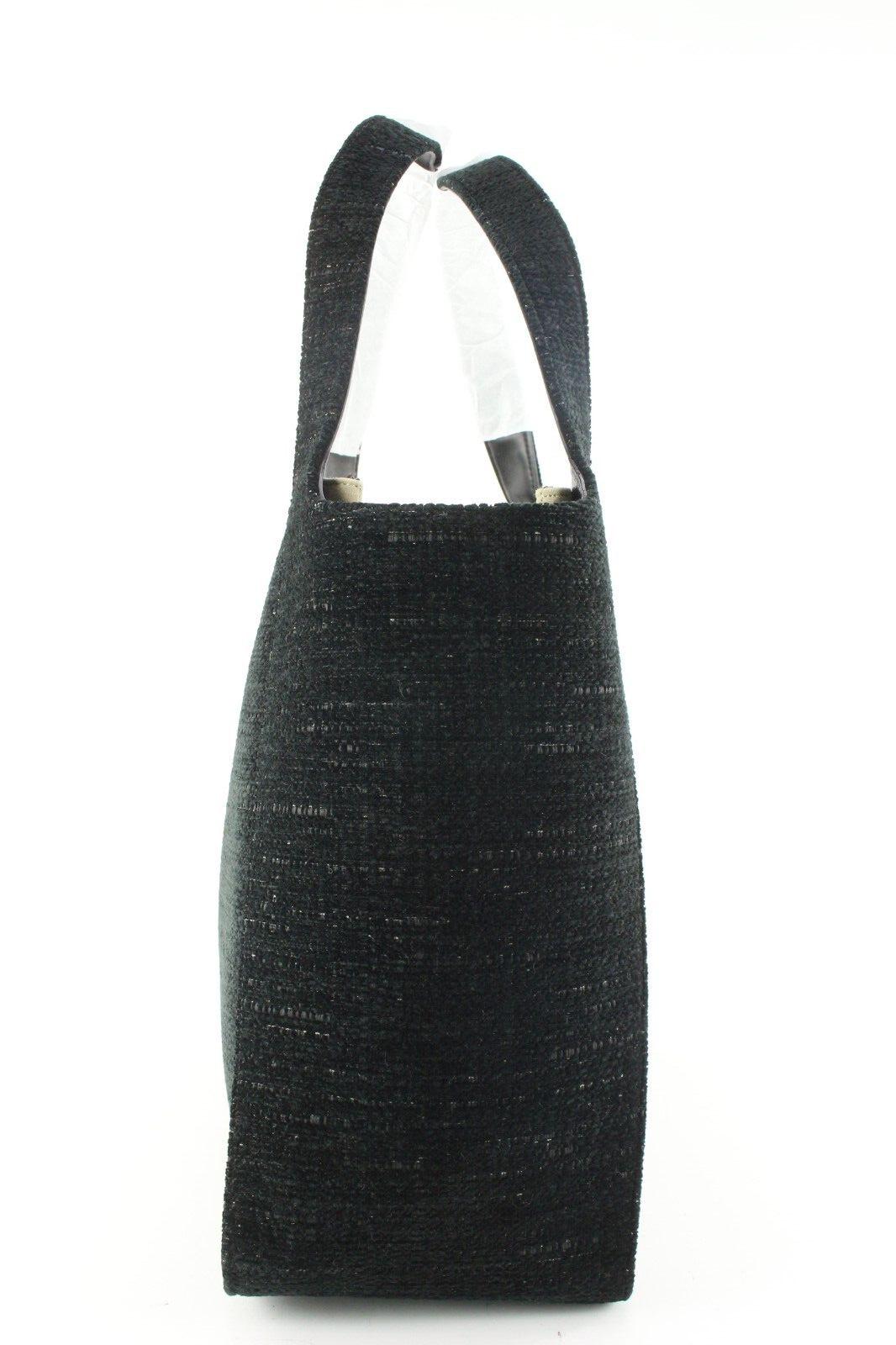Stella Mccartney Black Raffia Circle Logo Tote with Pouch 1SM0501 In New Condition For Sale In Dix hills, NY