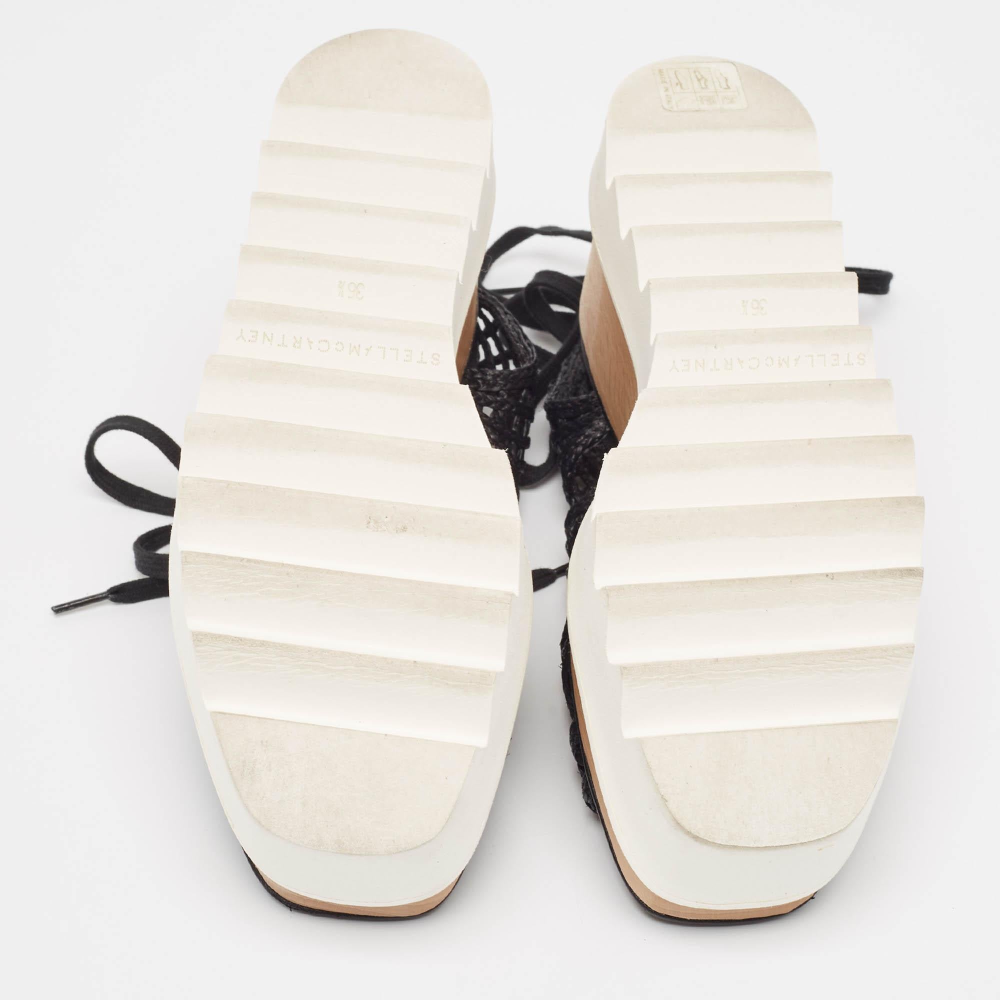 Stella McCartney Black Raffia Elyse Platform Wedge Sandals Size 36.5 1
