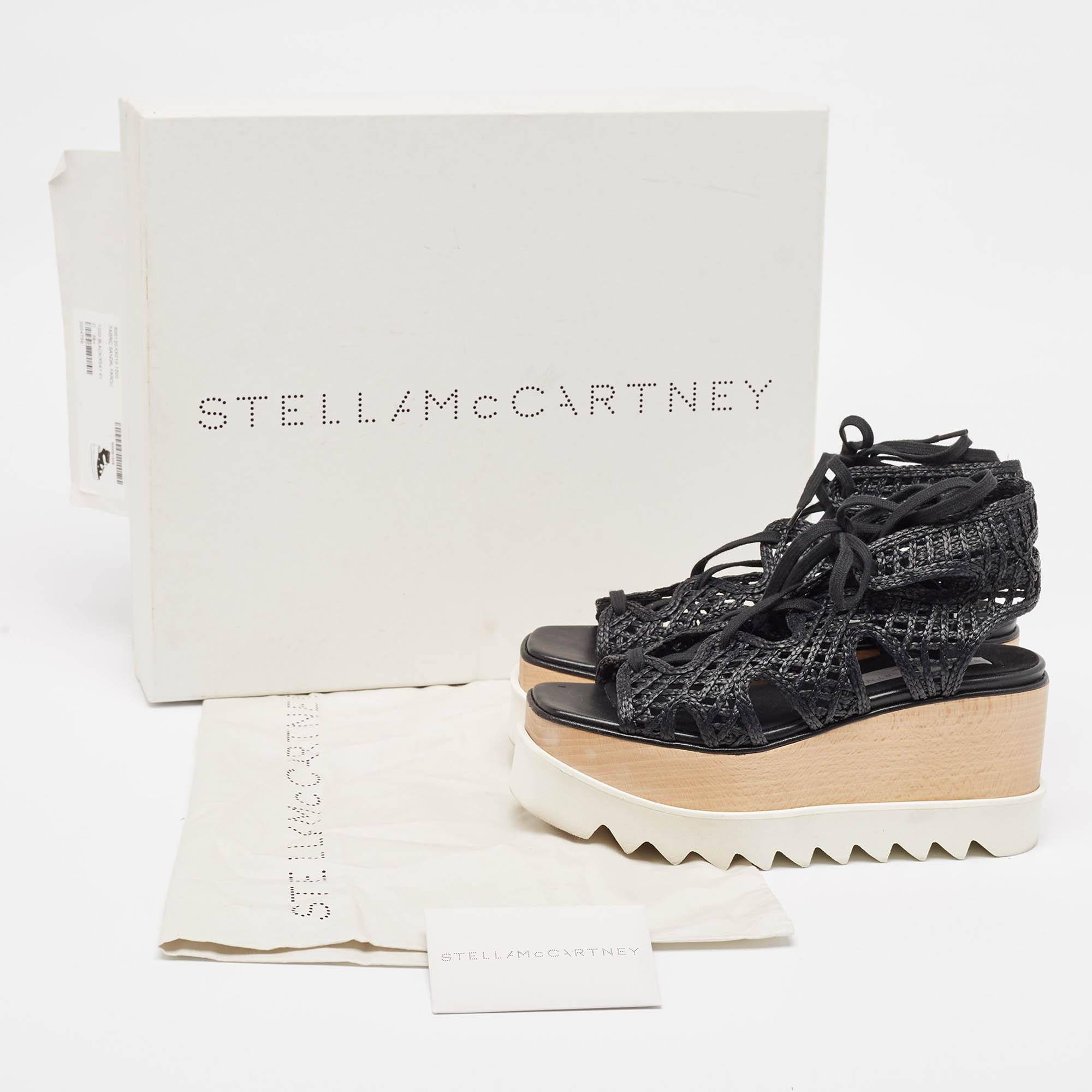 Stella McCartney Black Raffia Elyse Platform Wedge Sandals Size 36.5 4