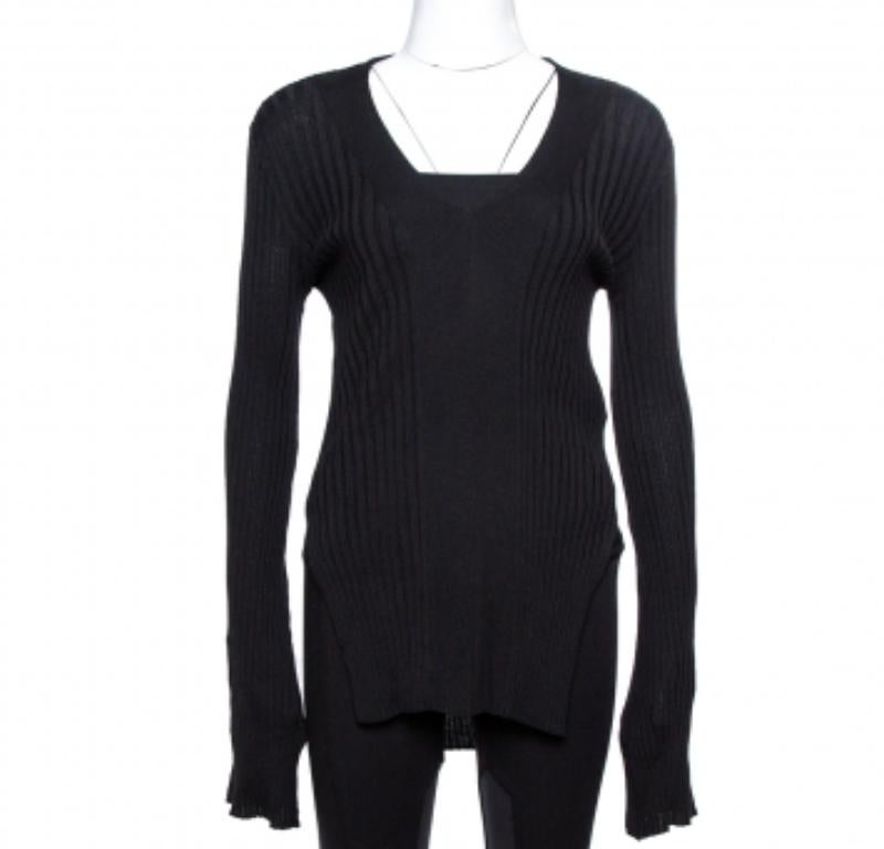 Stella McCartney Black Ribbed Knit Fitted Sweater M In condizioni buone in vendita a Dubai, Al Qouz 2
