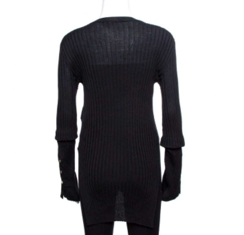 Stella McCartney Black Ribbed Knit Fitted Sweater M in vendita 3