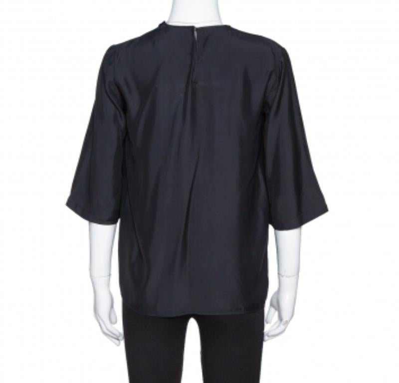 Stella McCartney Black Sateen Gathered Neck Faye Top XS For Sale 3
