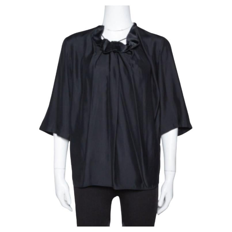 Stella McCartney Black Sateen Gathered Neck Faye Top XS For Sale