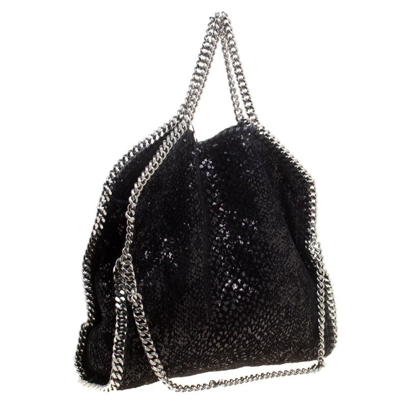 Stella McCartney Black Sequins and Velvet Small Falabella Tote 1