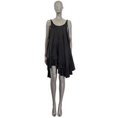 STELLA MCCARTNEY black silk blend ASYMMETRIC PLEATED HEM Sleeve MINI Dress 38 XS