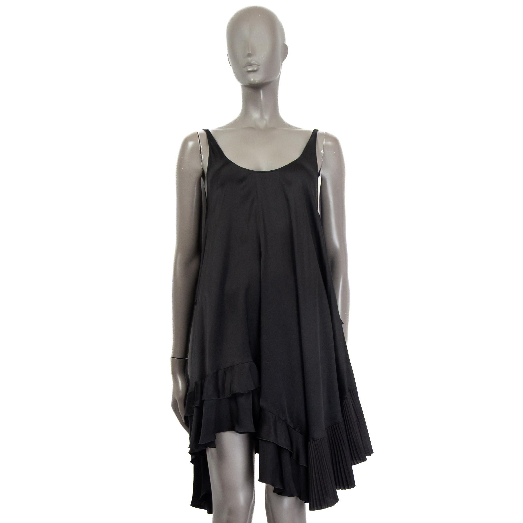 Black STELLA MCCARTNEY black silk blend ASYMMETRIC PLEATED HEM Sleeve MINI Dress 38 XS For Sale