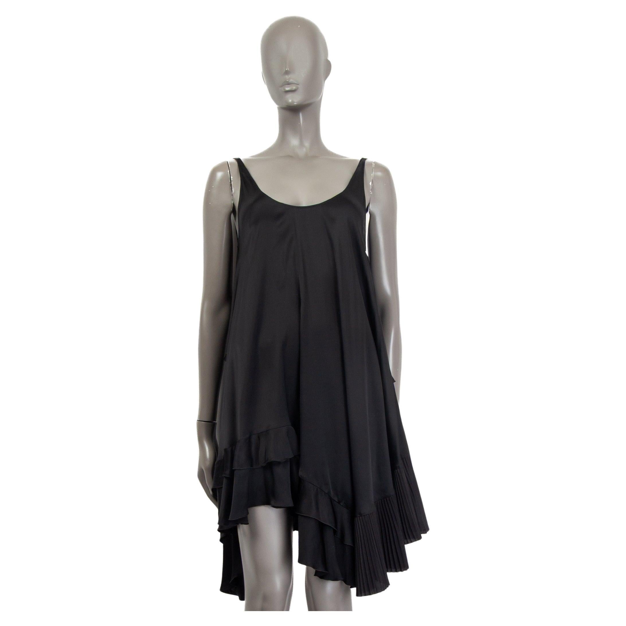 STELLA MCCARTNEY black silk blend ASYMMETRIC PLEATED HEM Sleeve MINI Dress 38 XS For Sale