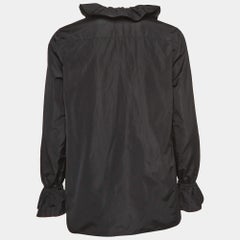 Stella McCartney Black Silk Blend Crepe Ruffled V Neck Top S