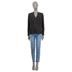 STELLA MCCARTNEY black silk OVERLAP V-NECK Blouse Shirt 38 XS