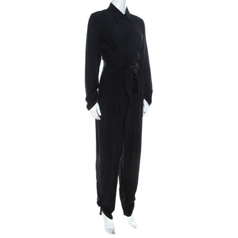 Stella McCartney Black Silk Ruched Detail Belted Jumpsuit S at 1stDibs