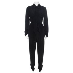 Stella McCartney Black Silk Ruched Detail Belted Jumpsuit S