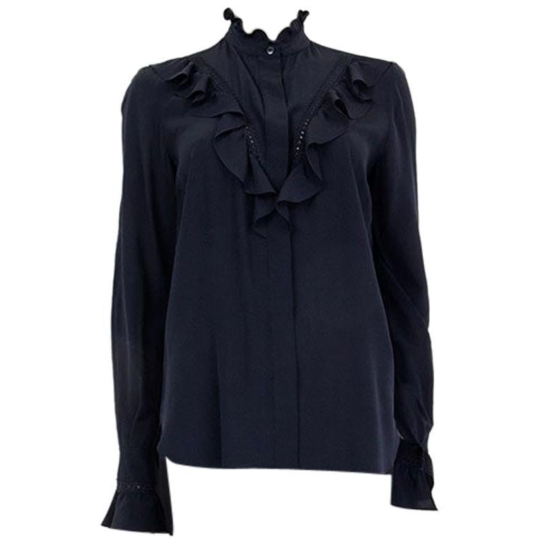 STELLA MCCARTNEY black silk RUFFLED Button Up Shirt 38 XS Blouse