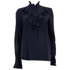 STELLA MCCARTNEY schwarzes Seidenhemd mit RUFFLED-Knöpfen und Knopfleiste 38 XS