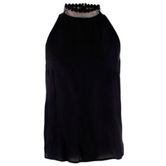 Stella McCartney Black Silk Sleeveless Top with Sheer High Neck - Size US 4