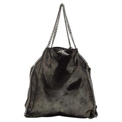 Stella McCartney Große Falabella-Tasche aus schwarzem/silbernem Kunstleder