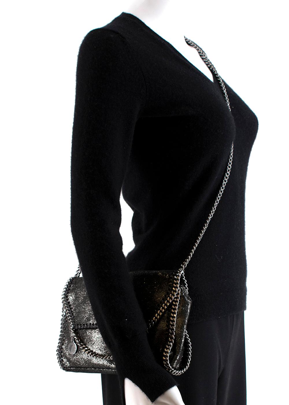 Stella Mccartney Black & Silver Metallic Falabella Chain Shoulder Bag 2