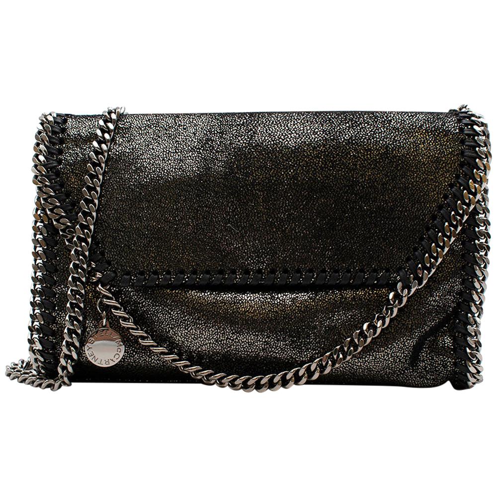 Stella Mccartney Black & Silver Metallic Falabella Chain Shoulder Bag