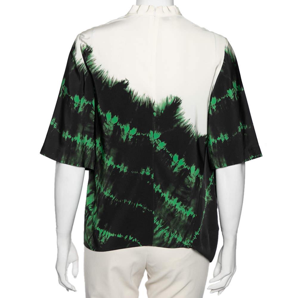 Stella McCartney Black Tie-Dye Printed Silk Asymmetrical Draped Blouse M In Excellent Condition In Dubai, Al Qouz 2