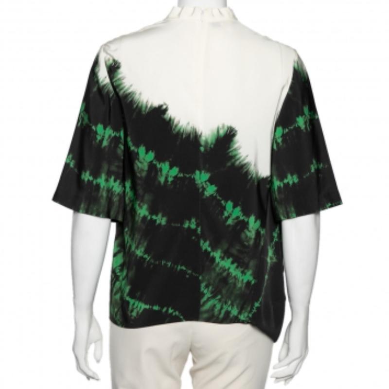 Stella McCartney Black Tie-Dye Printed Silk Asymmetrical Draped Blouse M In Good Condition For Sale In Dubai, Al Qouz 2