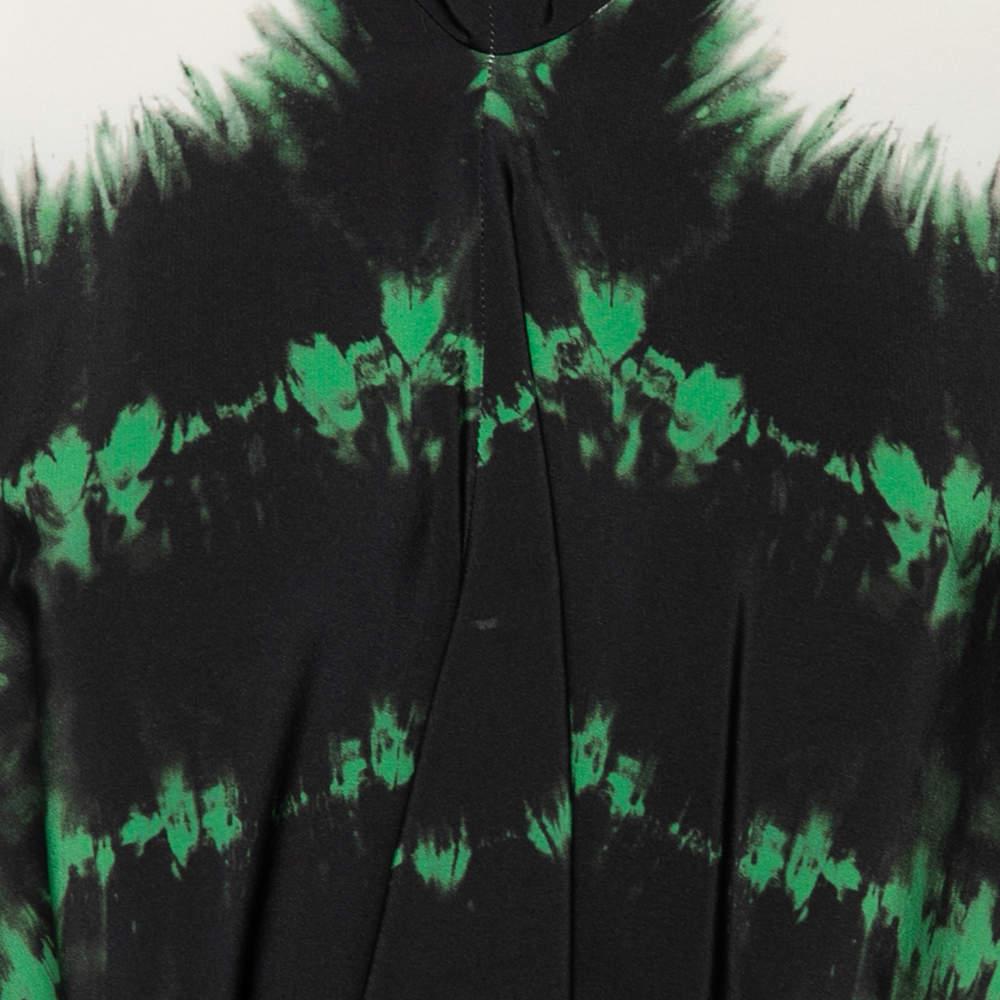 Women's Stella McCartney Black Tie-Dye Printed Silk Asymmetrical Draped Blouse M