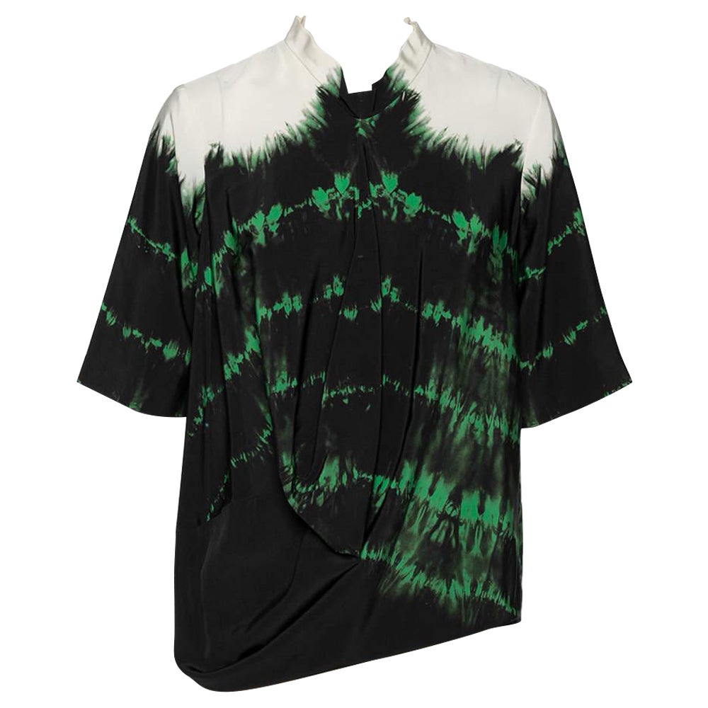 Stella McCartney Black Tie-Dye Printed Silk Asymmetrical Draped Blouse M