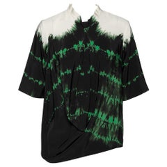 Stella McCartney Black Tie-Dye Printed Silk Asymmetrical Draped Blouse M