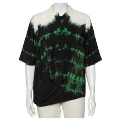 Stella McCartney Black Tie-Dye Printed Silk Asymmetrical Draped Blouse M
