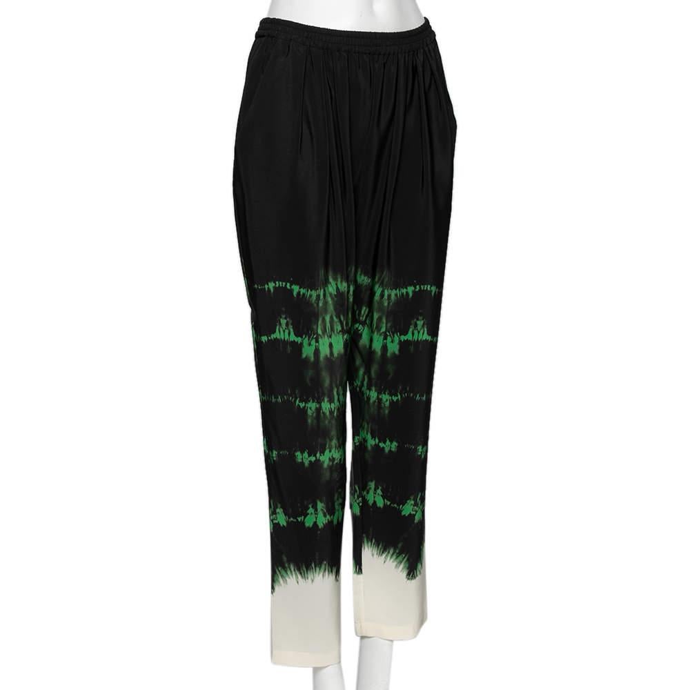 Stella McCartney Black Tie-Dye Printed Silk Pants M In Good Condition For Sale In Dubai, Al Qouz 2