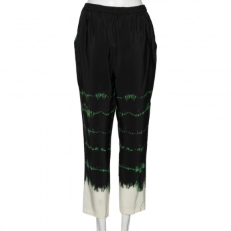 Women's Stella McCartney Black Tie-Dye Printed Silk Pants M For Sale