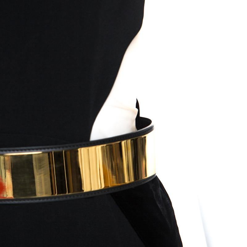 Stella McCartney Black Velvet Belted Saskia Stretch-Cady Gown M In Good Condition In Dubai, Al Qouz 2