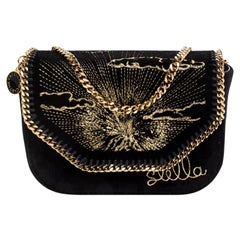 Stella McCartney Black Velvet Volcano Embroidered Mini Falabella Shoulder Bag