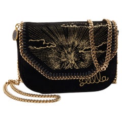 Stella McCartney Black Velvet Volcano Embroidered Mini Falabella Shoulder Bag