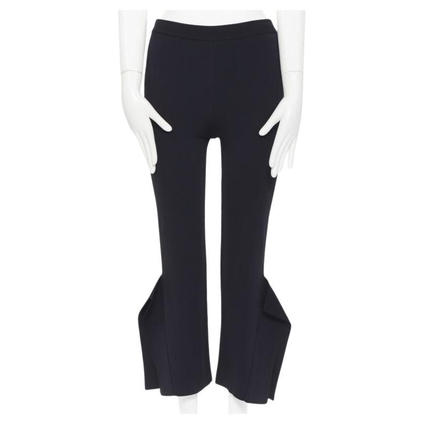STELLA MCCARTNEY black viscose blend panel flared hem stretch cropped pants FR34
